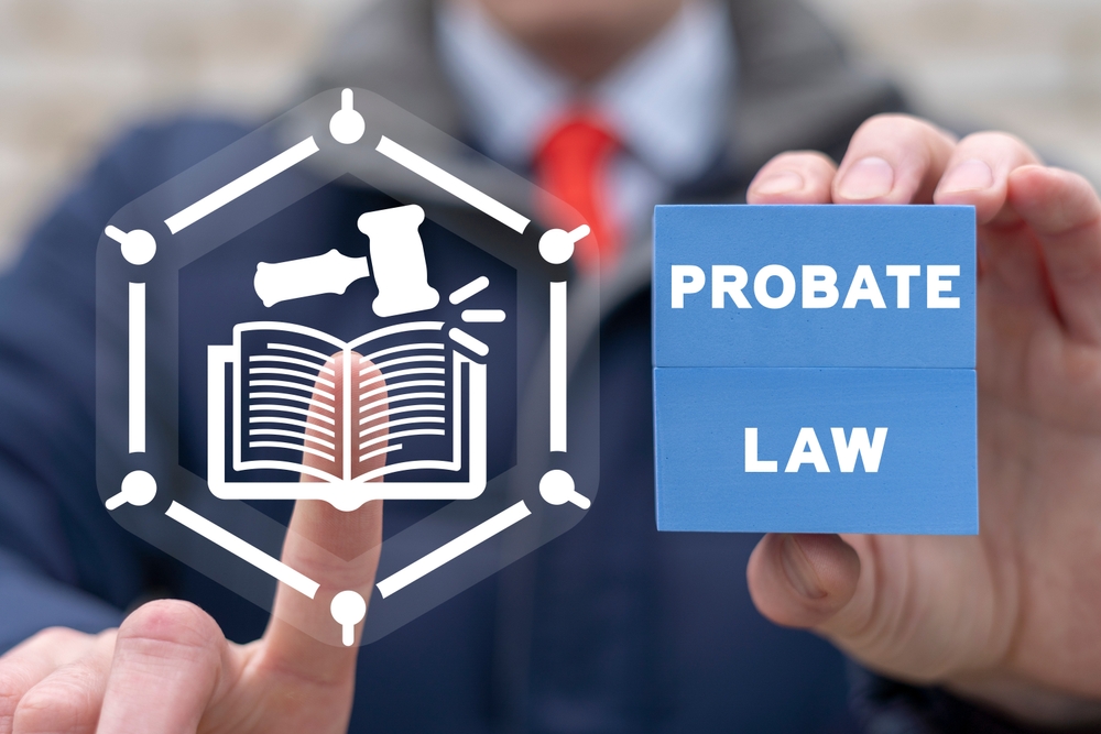 a man holding up a probate law sign