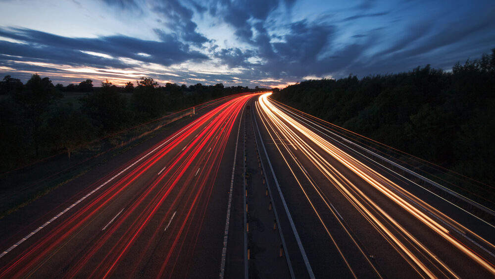 UK motorway at night.